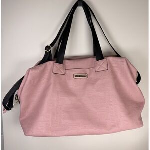 Juicy Couture Pink Logo Embossed Large Duffle Weekender Bag Black Strap
